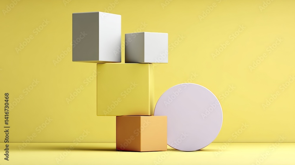 Poster stack of boxes with a white square in the middle. the boxes are of different sizes and colors, and t