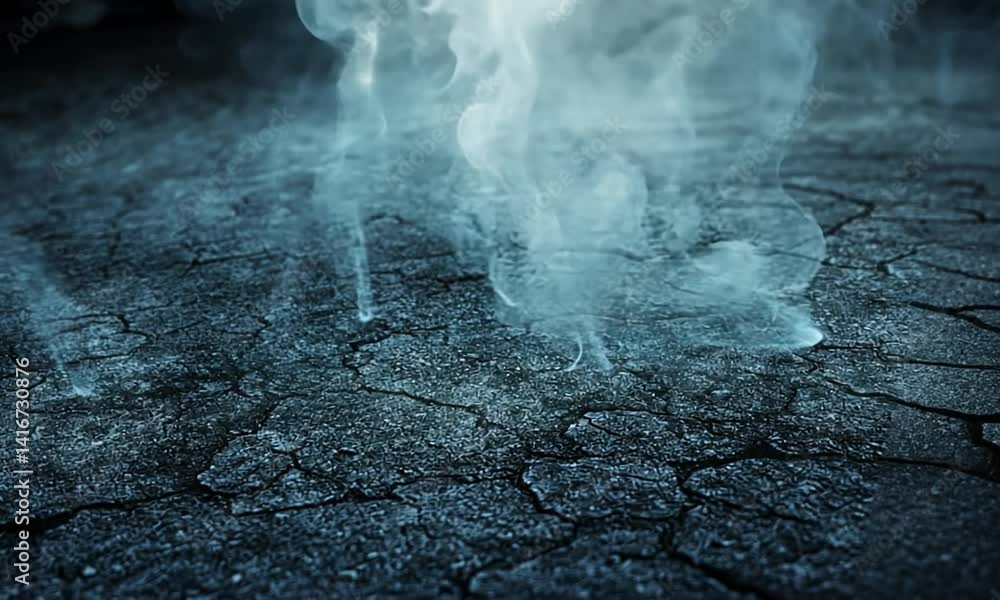 Poster ethereal blue smoke swirling over textured asphalt forming mesmerizing patterns made with generative