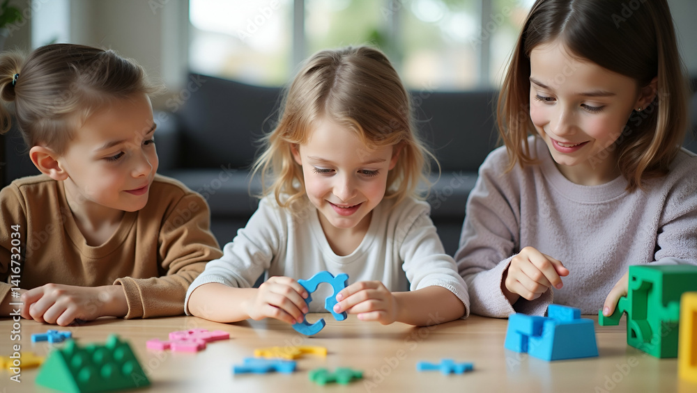 Poster innovative family puzzle activity: engage in collaborative problem solving and interactive brain tea