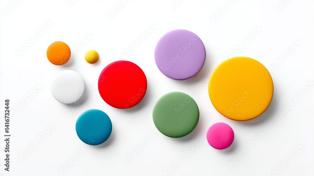 Poster collection of colorful buttons are arranged in a circle on a white background. the buttons are of va