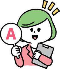 アンサーマークを持つスーツの女性（ファイルあり）