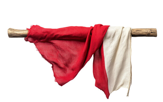 A St David flag gracefully draped over a wooden pole against a plain background Isolated on transparent background.