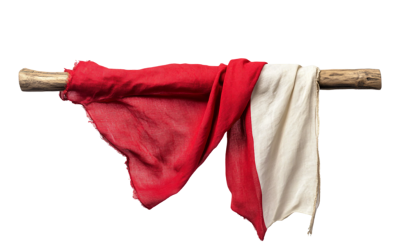 A St David flag gracefully draped over a wooden pole against a plain background Isolated on transparent background.