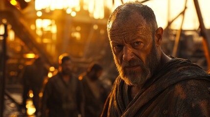 Grizzled Man Portrait in Golden Sunset Light