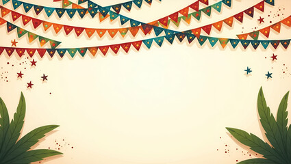Elegant Festa Junina Colorful Flags Illustration - Vibrant Hues, Dynamic Patterns, Cultural Symbolism, Artistic Embellishments, Ideal for Festive Promotion, Photo Stock Concept, Empty Space Left