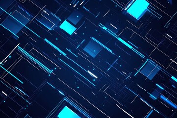Geometric pattern with blue lines, squares on dark background