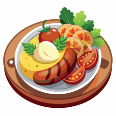 Country-food-with-sausage-and-stewed-potatoes 