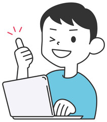 パソコンを操作しながらいいねをする男性