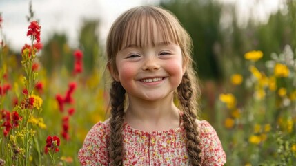 Happy Girl in a Flower Field