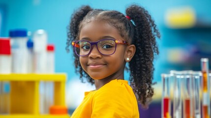 Portrait of a Smiling Young Girl in a Science Lab