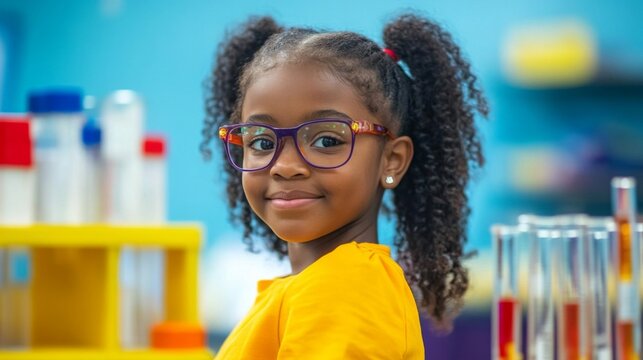 Portrait of a Smiling Young Girl in a Science Lab