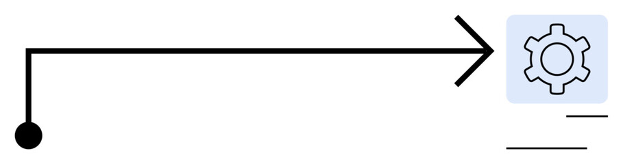 Black line with a loop and arrow pointing to a gear icon representing configuration. Ideal for workflow, process, automation, engineering, technology, optimization, simple landing page