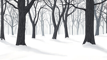 Winter Forest Landscapes with Snow and Bare Trees