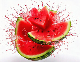 watermelon and juicy splash isolated on white background