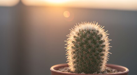 Cactus in Pot at Sunset