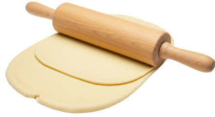 Isolated Wooden Rolling Pin on Dough Preparing Pastry