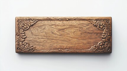 Decorative carved wooden plaque showcasing intricate design and craftsmanship on a neutral background