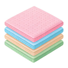 Fototapeta premium Stacked colorful microfiber cleaning cloths pastel colors isolated on transparent background