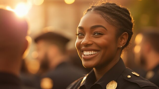 Smiling Policewoman in Uniform Outdoor Portrait