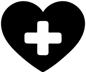 Obraz premium Heart-shaped medical symbol icon with a plus sign.