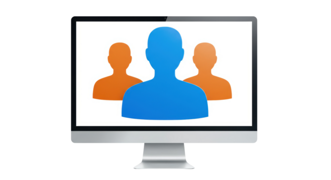 Isolated Three Computer Avatar Silhouettes on Monitor Screen