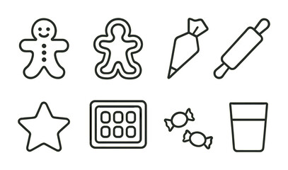 Cookie decoration set: gingerbread, icing, rolling pin, and more.