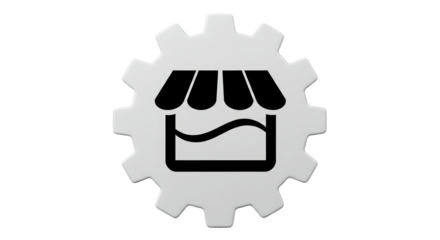 Isolated Gear Icon with Storefront Silhouette for Business