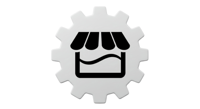 Isolated Gear Icon with Storefront Silhouette for Business