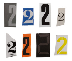 Ransom number font 2 from printout magazine cutout, collage element for graphic design, png isolated on transparent background