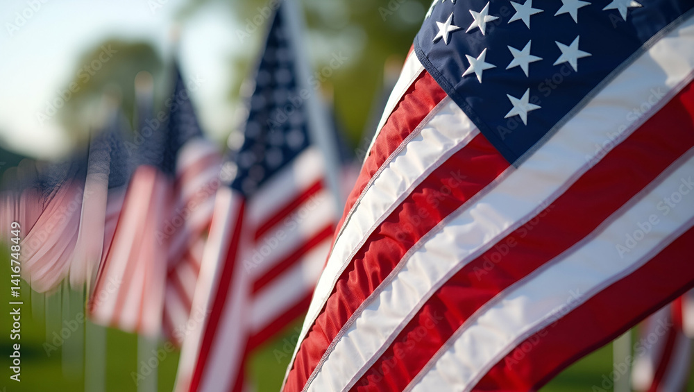 Poster a striking photo stock image capturing a refined memorial day flag display with polished composition