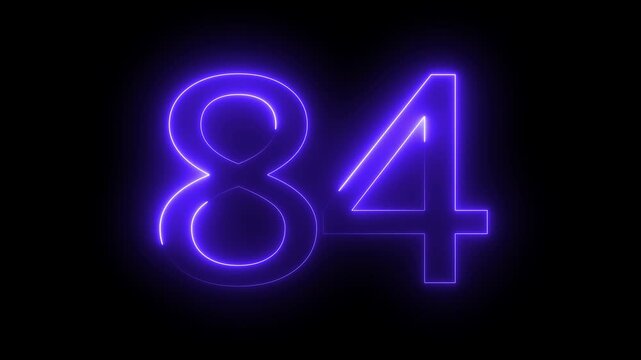 Neon light 84 number glowing vibrant purple and blue digital display futuristic technology background