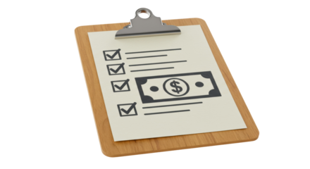 Isolated Clipboard with Checklist and Dollar Sign Approval