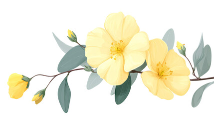 Naklejka premium Delightful Minimal Botanical Illustration Featuring a Vibrant Yellow Flower with Lush Green Leaves on a Clean White Background For Modern Decor