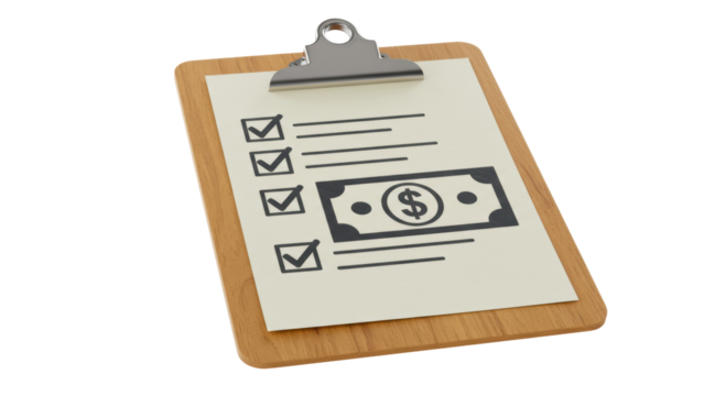 Isolated Clipboard with Checklist and Dollar Sign Approval