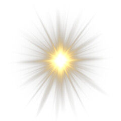 Golden shining light effect.Bright sun sparkles with stars and sparkles.