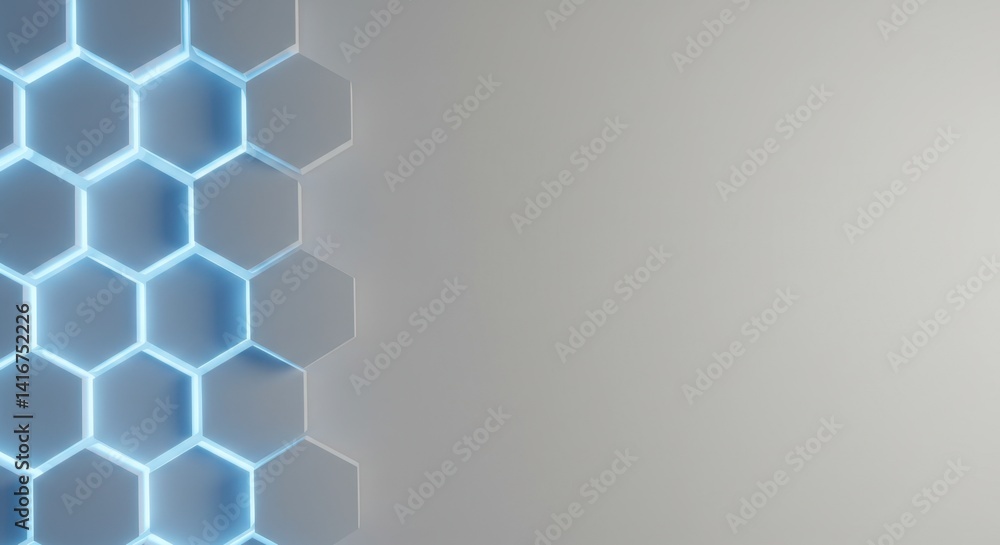 Poster abstract hexagonal pattern with glowing blue edges modern technological background design