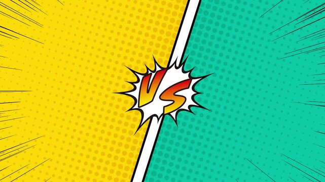 アメコミ風の対決シーンのアニメーション、黄色と緑