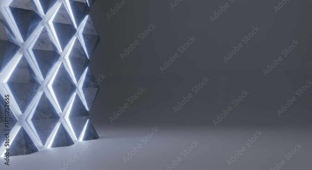 Poster abstract 3d render of illuminated geometric marble structure: futuristic architectural design