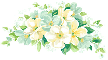 Elegant Minimal Botanical Illustration Featuring a Serene Bouquet of Green Leaves and White Flowers in Pastel and Earth Tones