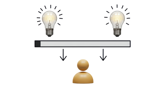 Isolated Idea Generation Process with Lightbulbs and Person