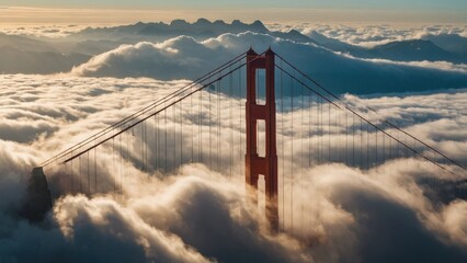 Golden Gate Bridge Rising Above Clouds in San Francisco
