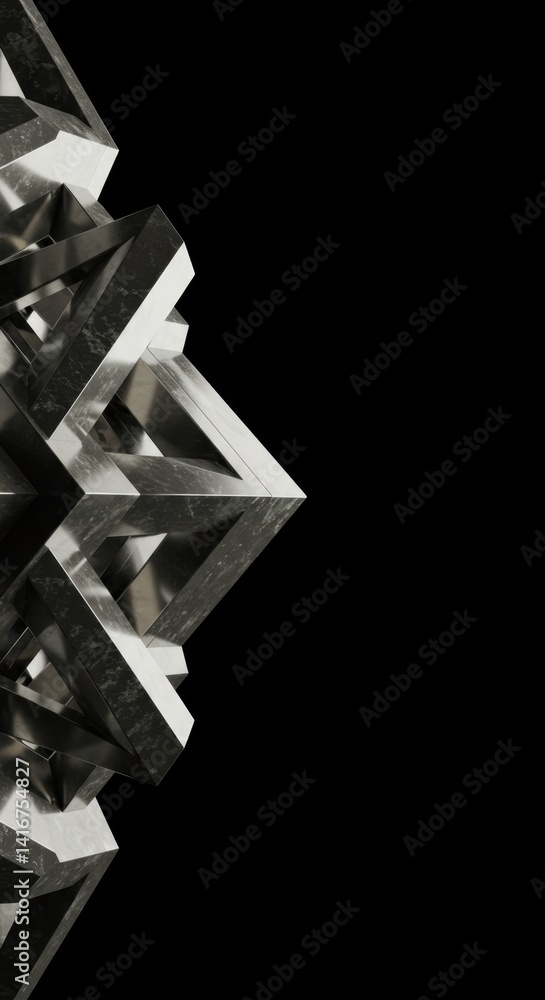 Poster abstract 3d render of interlocking metallic cubes against a black background a stunning visual of ge
