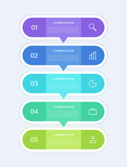 Fototapeta premium Vertical colorful infographic design template with 5 steps or options for presentations or reports