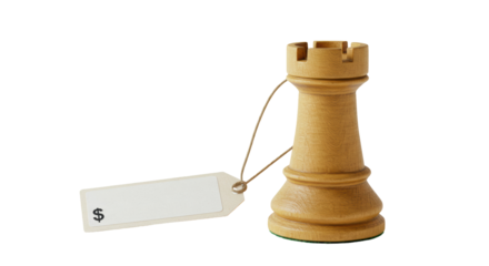 Isolated Wooden Chess Rook with Price Tag Financial Strategy
