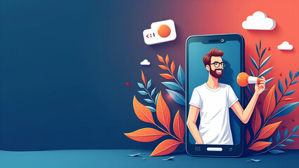 Dynamic Podcast Promotional Art: Creative Digital Illustrations & Layouts for Engaging Audio Media Branding - Perfect for Photo Stock Concept with Left Space