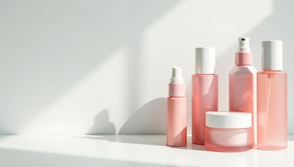 Luxurious skincare products on pristine white backdrop, cosmetics, organic, cream