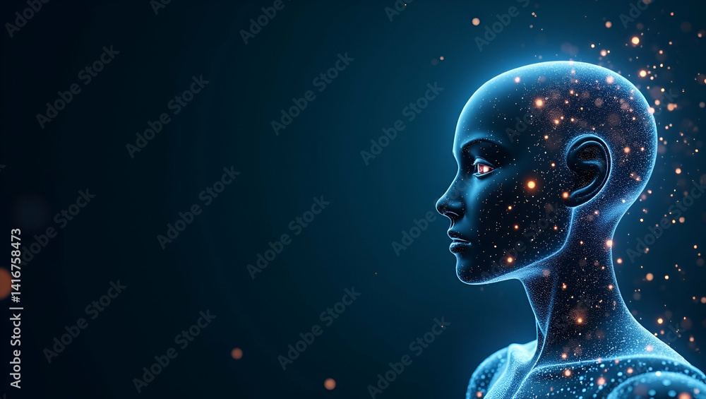 Poster futuristic autonomous ai: showcasing self-governing algorithms, independent machine learning, and ad