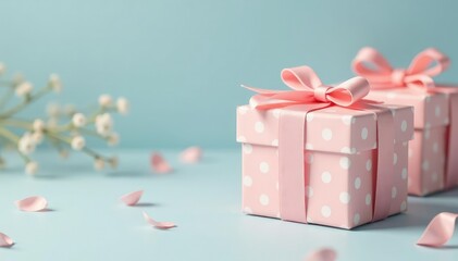 Subtle pastel gift boxes, dotted pattern, soft hues, contemporary, subtle, minimalist