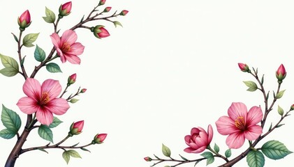 Naklejka premium Watercolor floral repeat, blooming buds on vine, blue, design, delicate