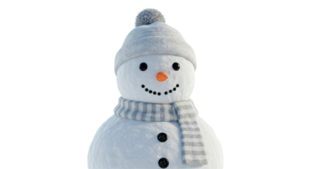 Isolated Cheerful Snowman with Striped Scarf and Gray Hat
